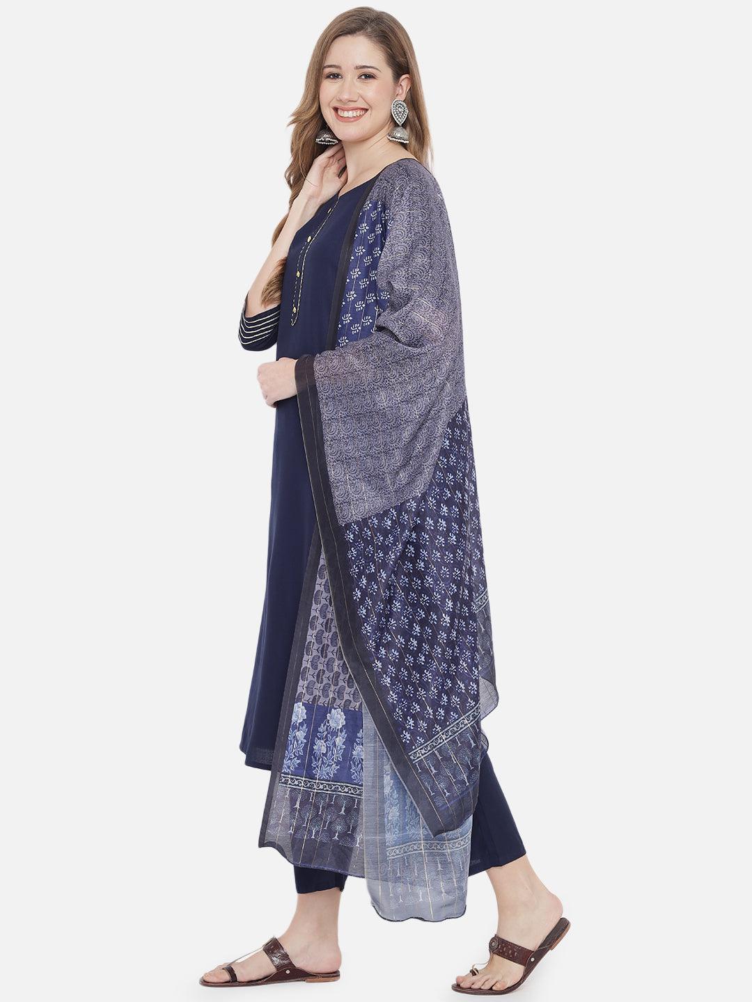 Women's Pure Motifs Kurta with Trousers & With Dupatta - NOZ2TOZ - Indiakreations