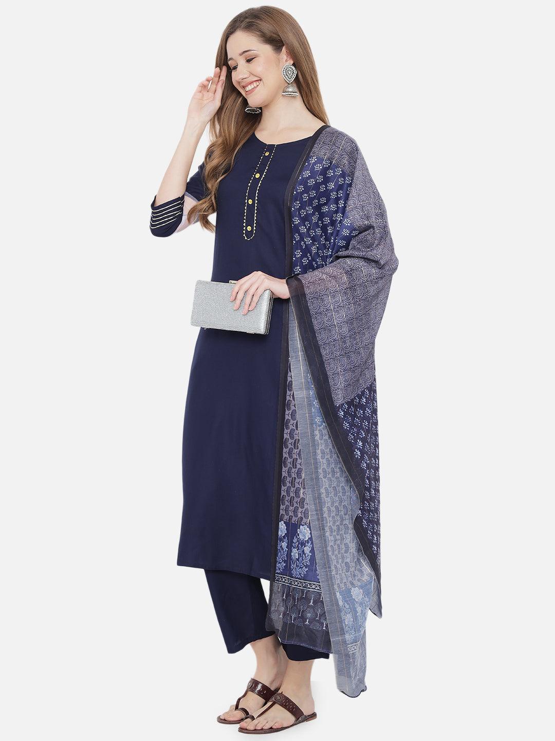 Women's Pure Motifs Kurta with Trousers & With Dupatta - NOZ2TOZ - Indiakreations