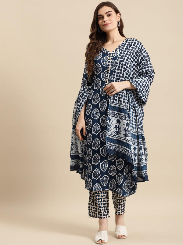 Women's Blue Printed Kurta with Palazzos With Dupatta - NOZ2TOZ - Indiakreations