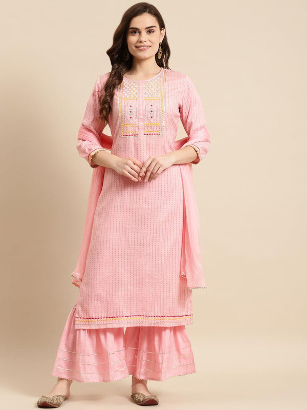 Women's Pink Yoke Design Kurta with Sharara With Dupatta - NOZ2TOZ - Indiakreations