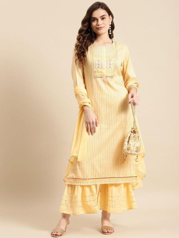 Women's Yellow Yoke Design Kurta with Sharara With Dupatta - NOZ2TOZ - Indiakreations