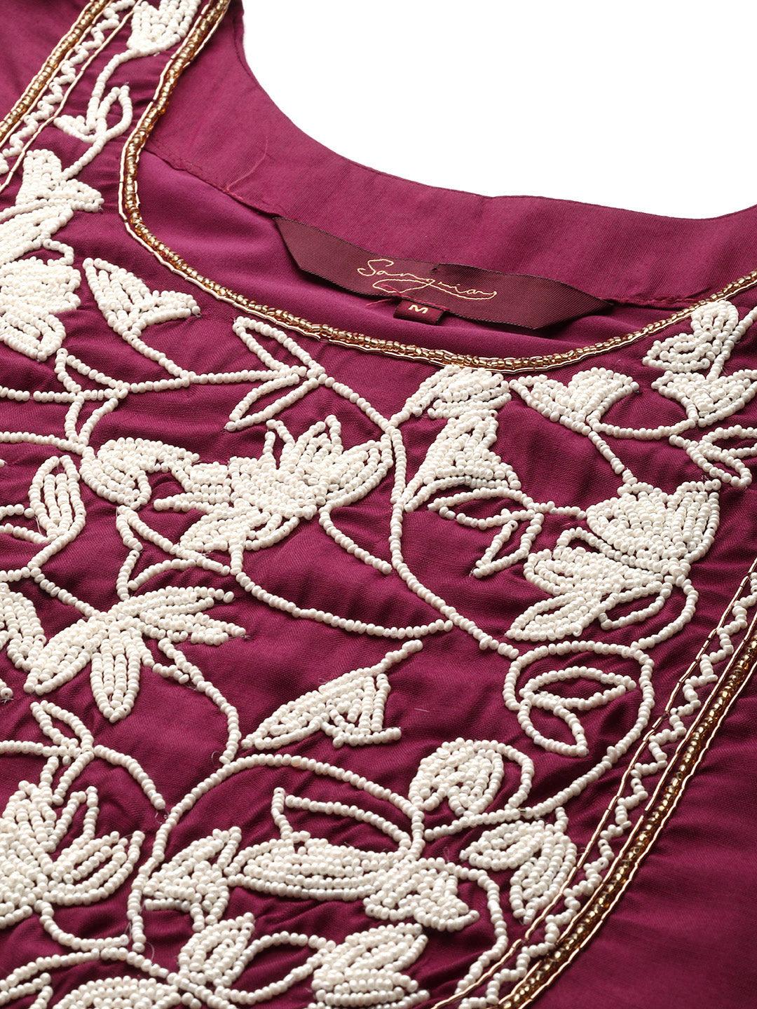 Stylish Muslin Embroidered Womens Kurta Trouser Dupatta Set - Indiakreations