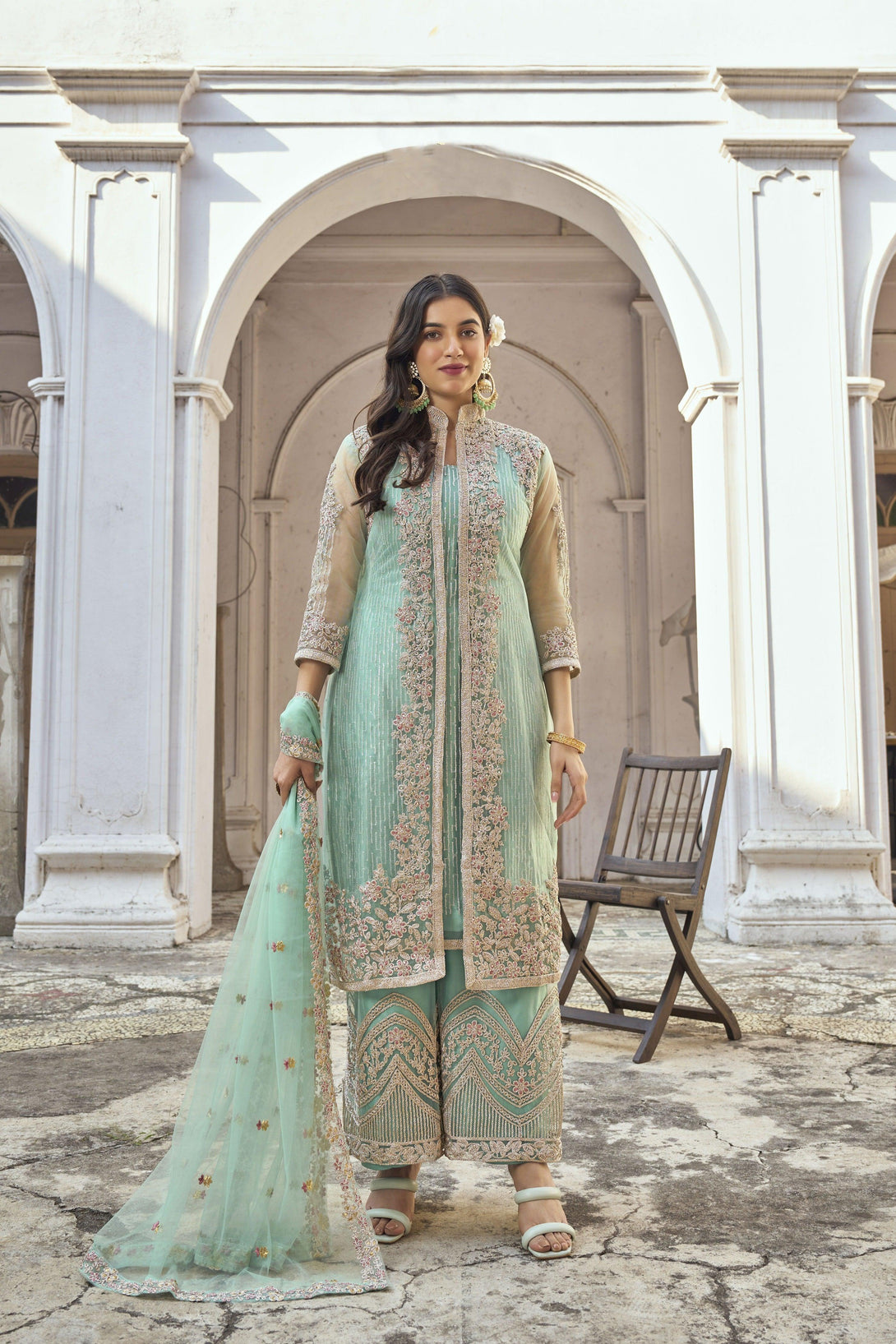 Gorgeous Designer Embroidered Stylish Salwar Suit In Sky - Indiakreations