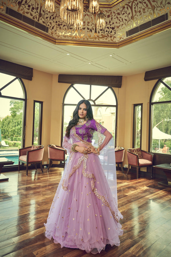 Net Embroidered Light Purple Sequins Trendy Lehenga Choli - Indiakreations