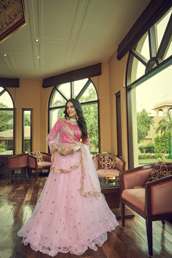 Gorgeous Net Embroidered Lehenga Choli In Light Pink - Indiakreations