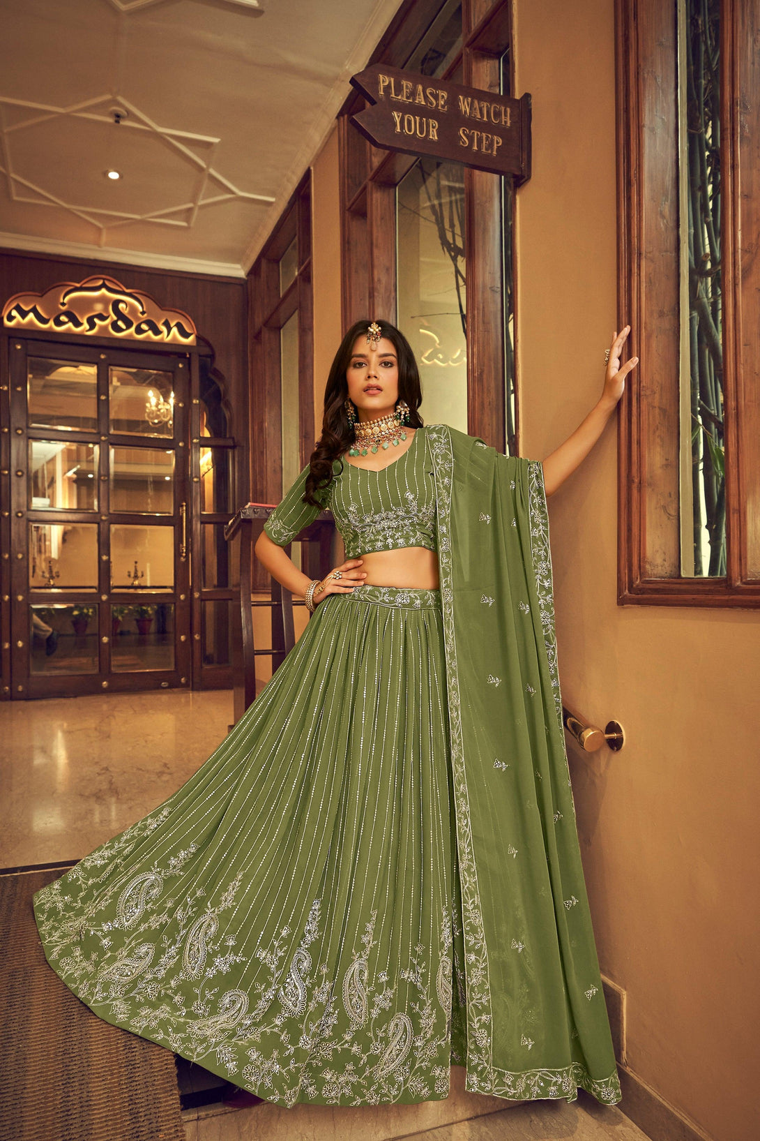 gorgeous Trendy Green Faux Georgette Embroidered Lehenga Choli - Indiakreations