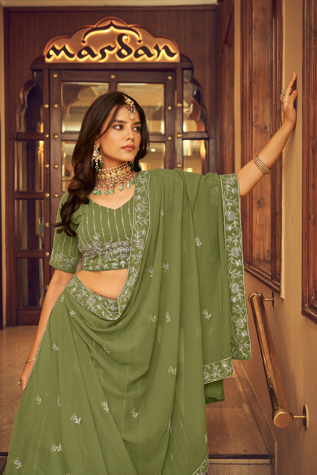 gorgeous Trendy Green Faux Georgette Embroidered Lehenga Choli - Indiakreations