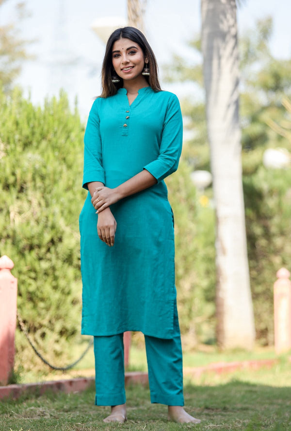 Women's Green Solid Metal Embellishment Kurta - KAAJH