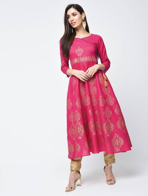 Women's Block Printed Angrakha Kurta - Aniyah