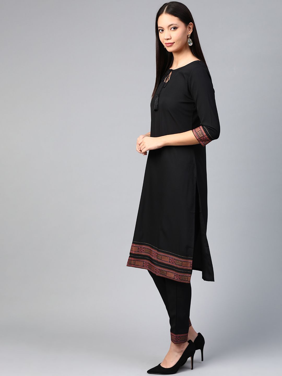 Women Black Colour Kurta With Pant Set by Ziyaa (2  Pc Set)