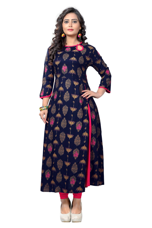 Women's Blue Rayon Kurta By Vbuyz (1Pc)