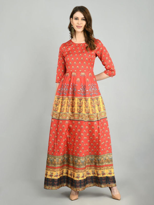 Women Red Cotton Printed Dress by Myshka (1 Pc Set) - Indiakreations