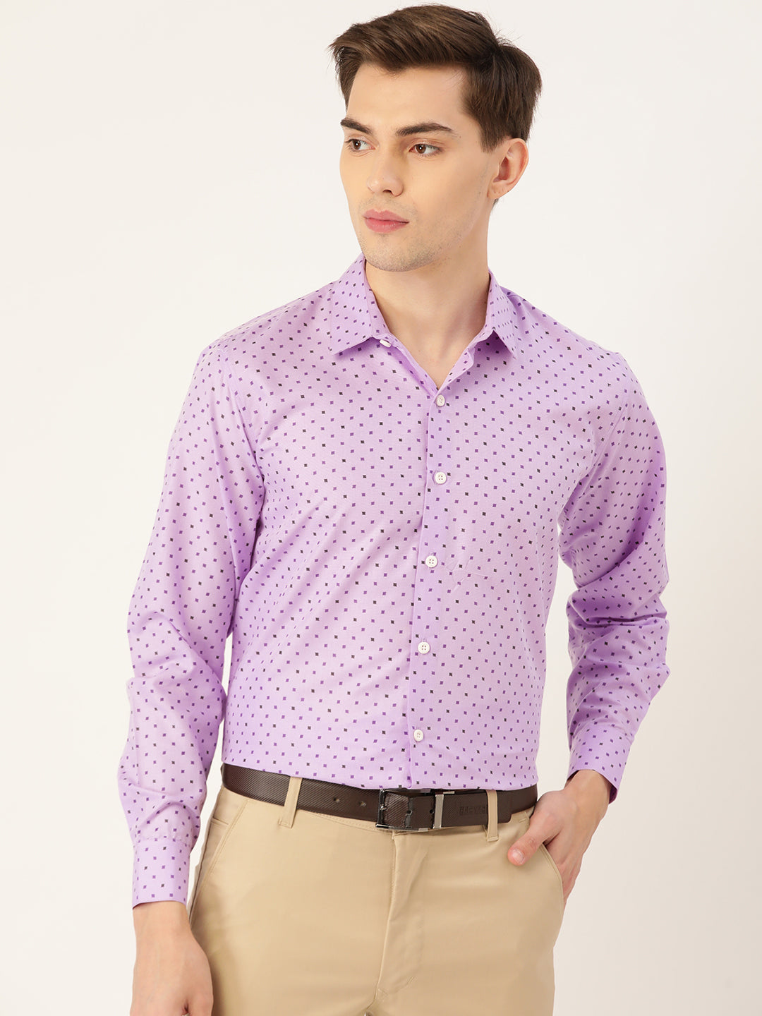 Mens Cotton Purple Printed Formal Shirt - Sojanya