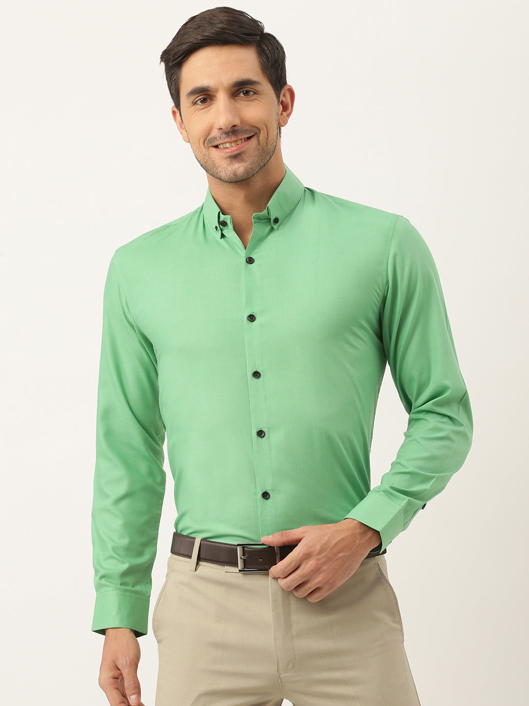 Men's Cotton Green Formal Shirt - Sojanya