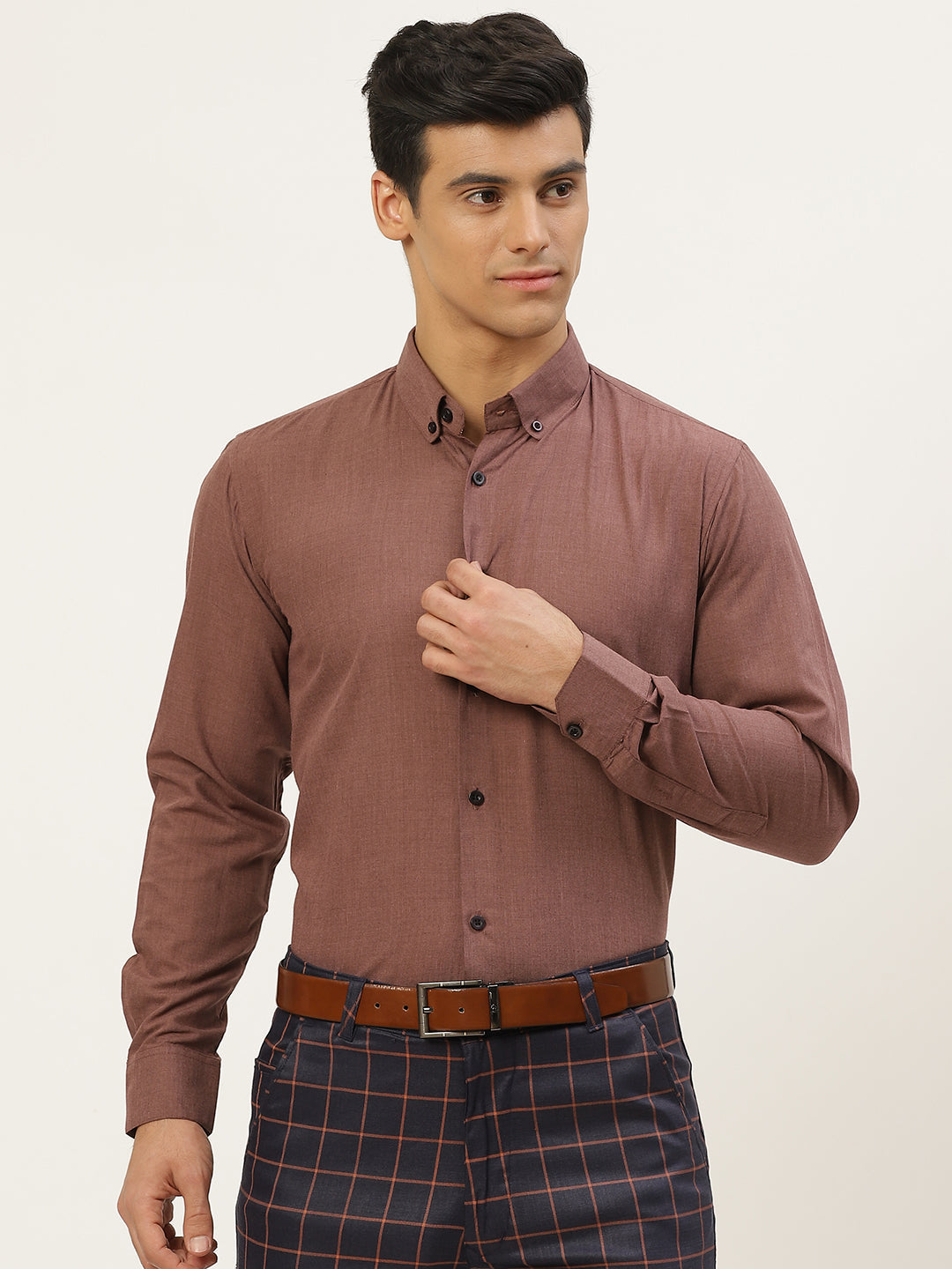 Men's Cotton Wine Formal Shirt - Sojanya