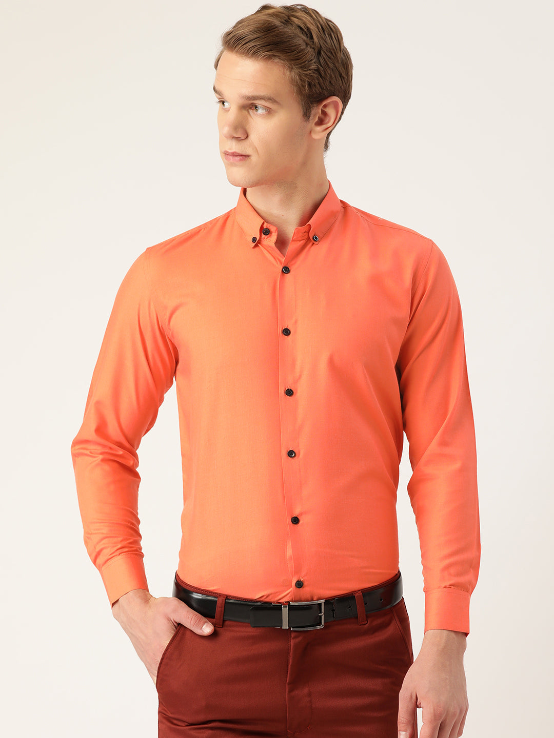 Men's Cotton Orange Formal Shirt - Sojanya