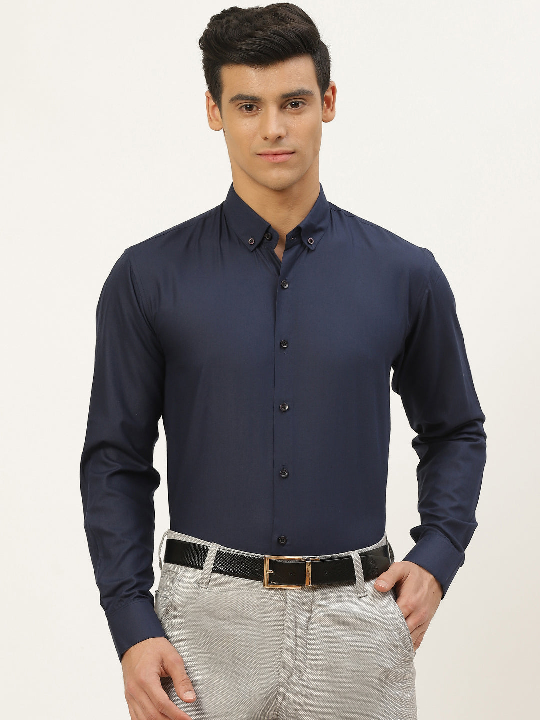 Men's Cotton Navy Blue Formal Shirt - Sojanya