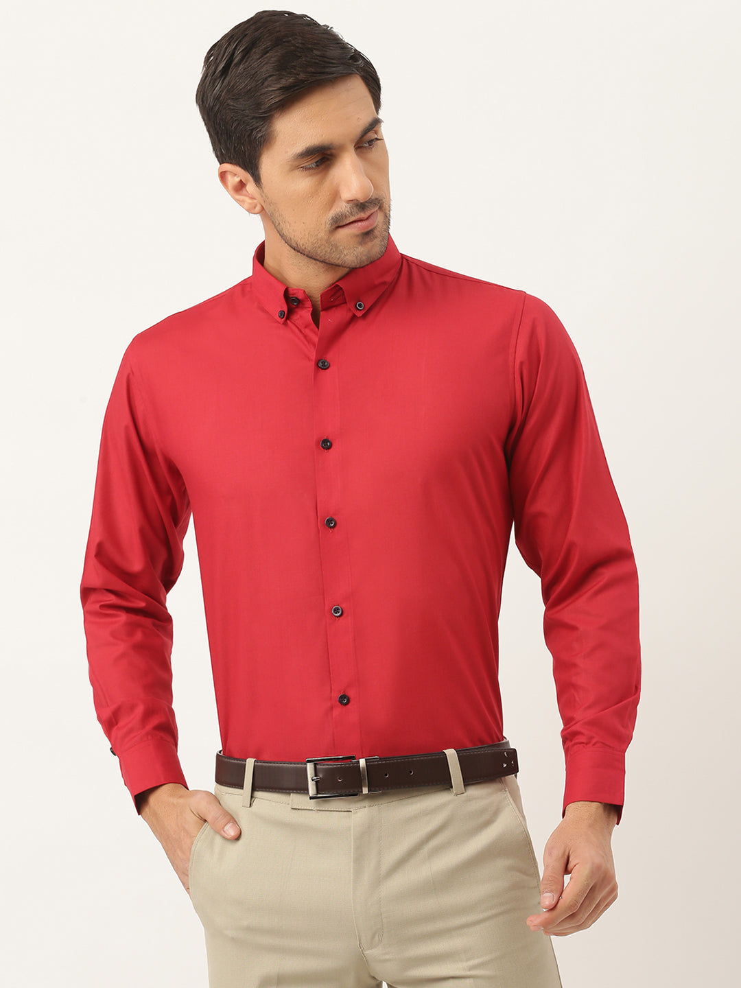 Men's Cotton Red Formal Shirt - Sojanya