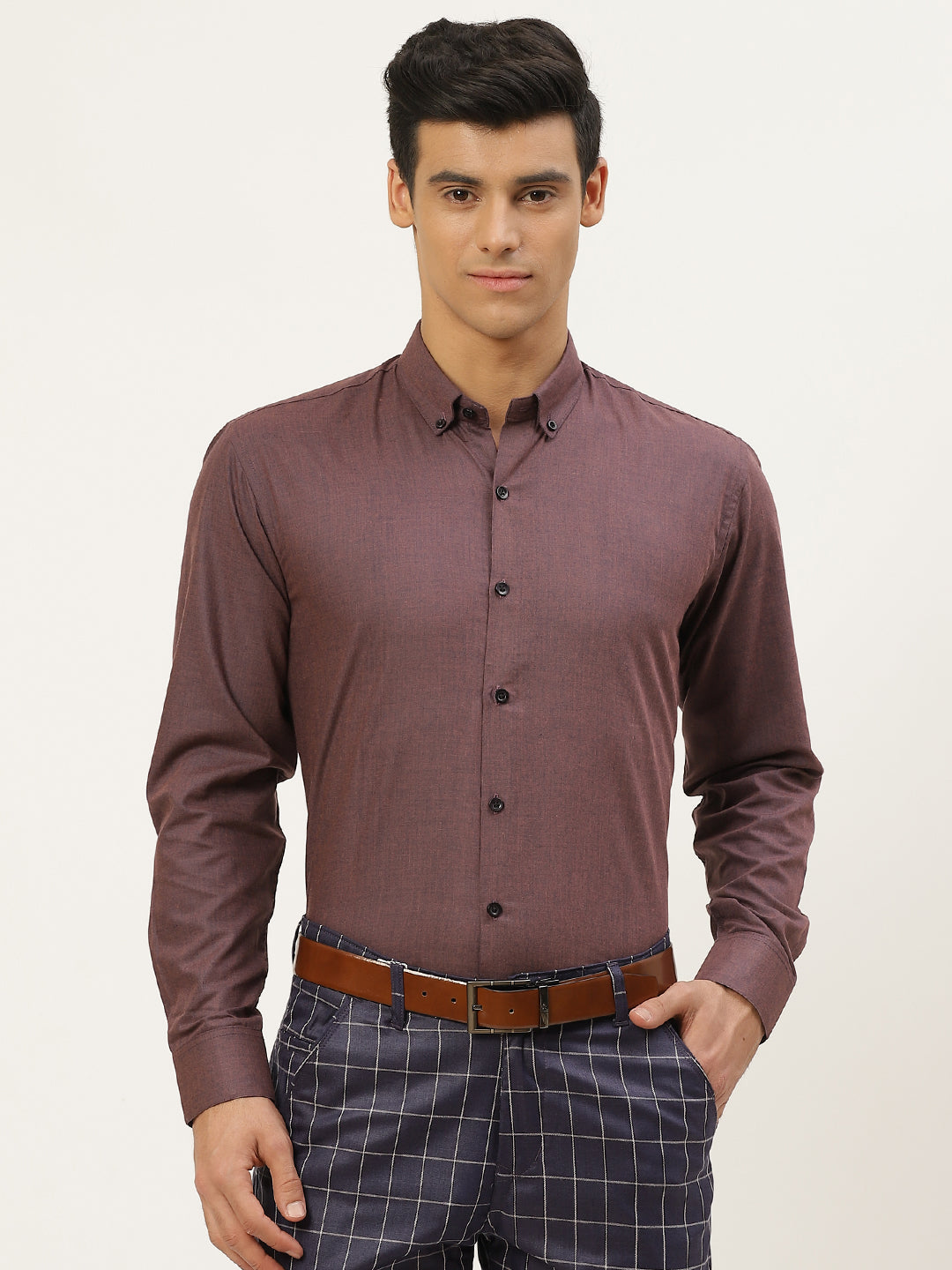 Men's Cotton Wine Formal Shirt - Sojanya