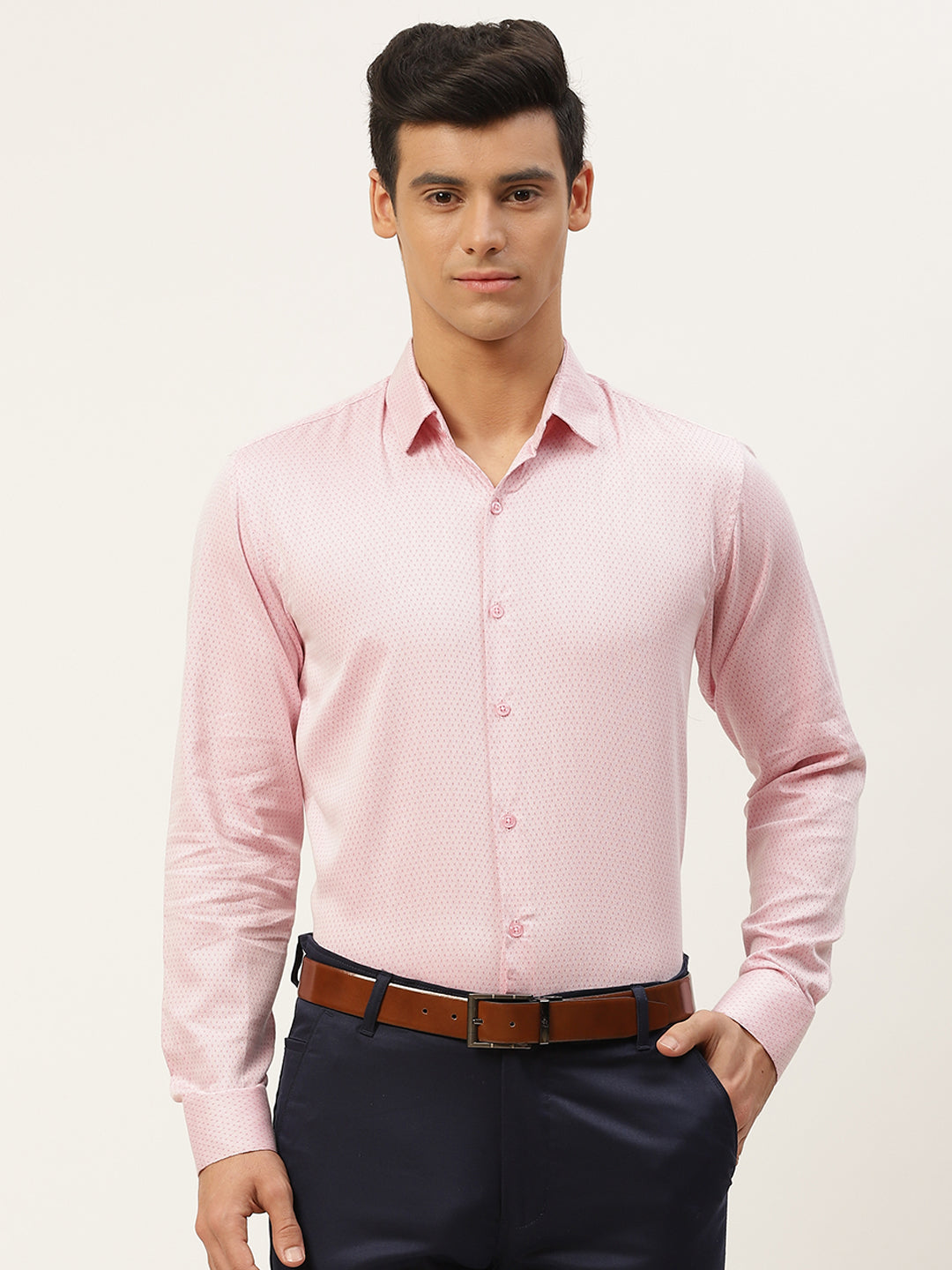 Mens Cotton Pink Self Design Formal Shirt - Sojanya