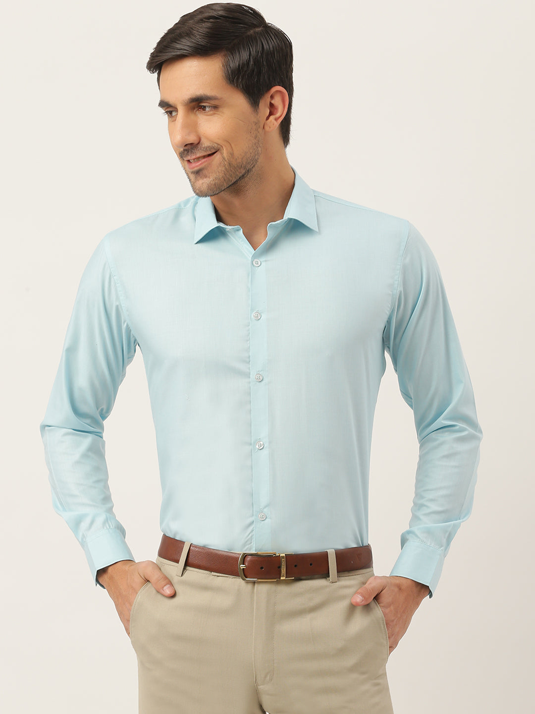 Men's Cotton Sky Blue Classic Formal Shirt - Sojanya