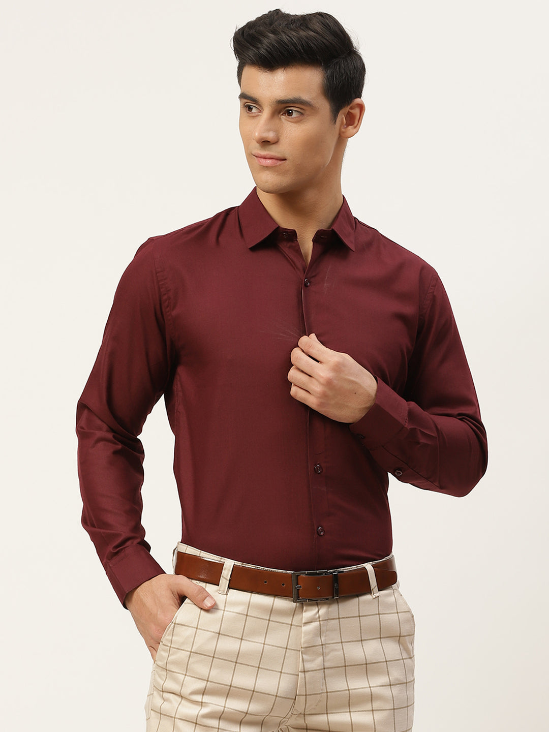 Men's Cotton Maroon Classic Formal Shirt - Sojanya