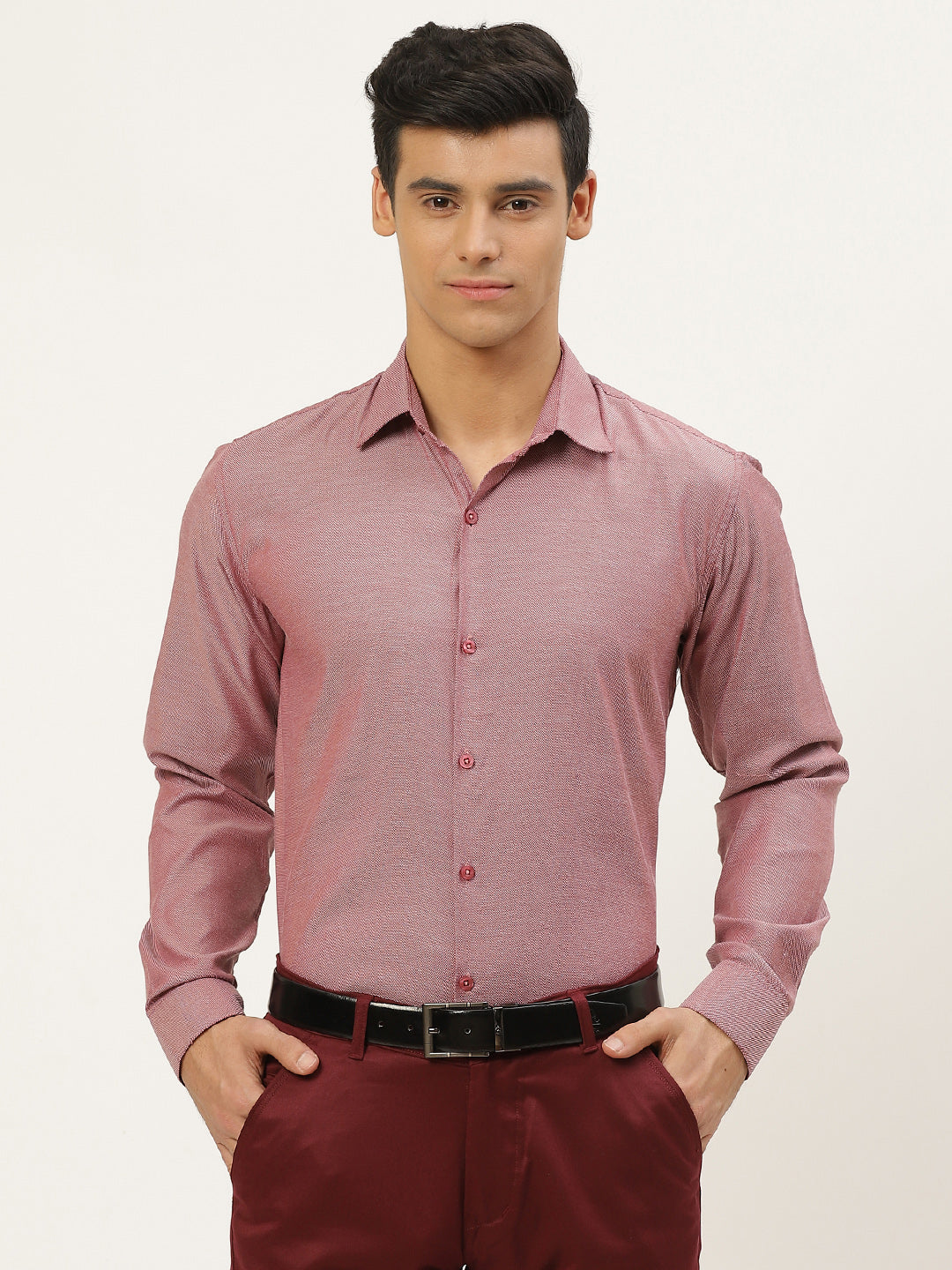 Men's Cotton Mauve Self Design Classic Formal Shirt - Sojanya