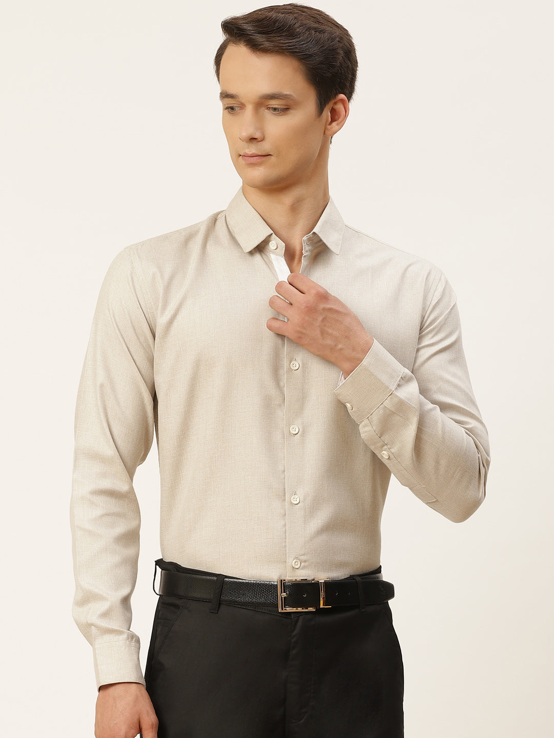 Men's Cotton Linen Light Grey Formal Shirt - Sojanya