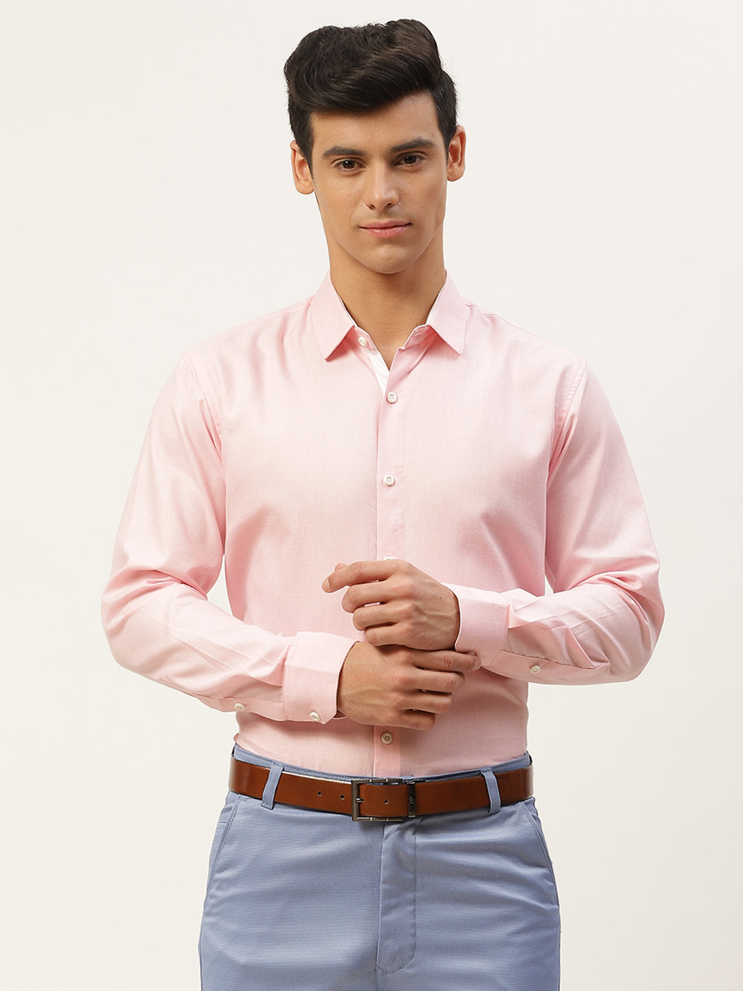 Men's Cotton Linen Pink Formal Shirt - Sojanya