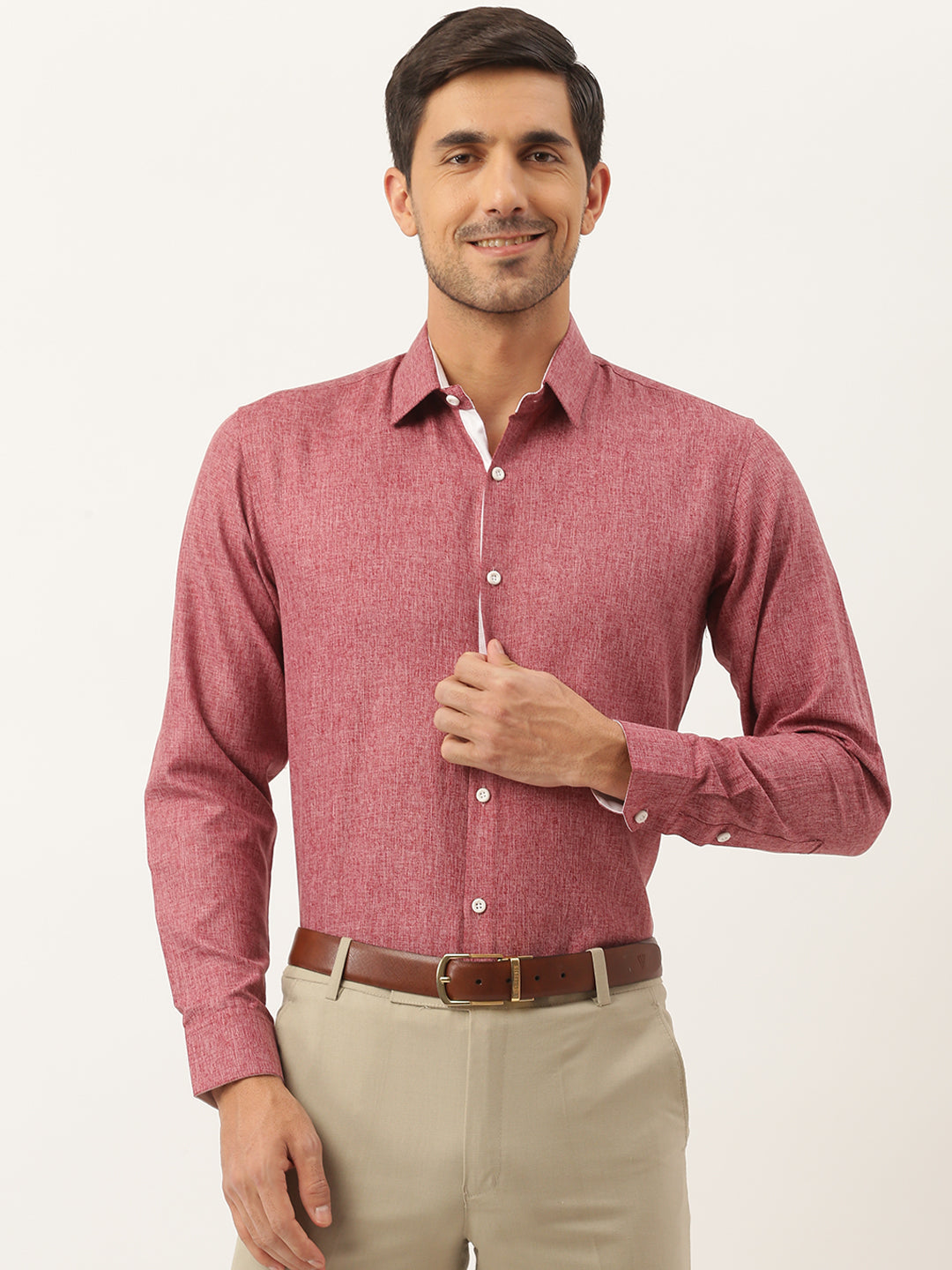 Men's Cotton Linen Maroon Formal Shirt - Sojanya