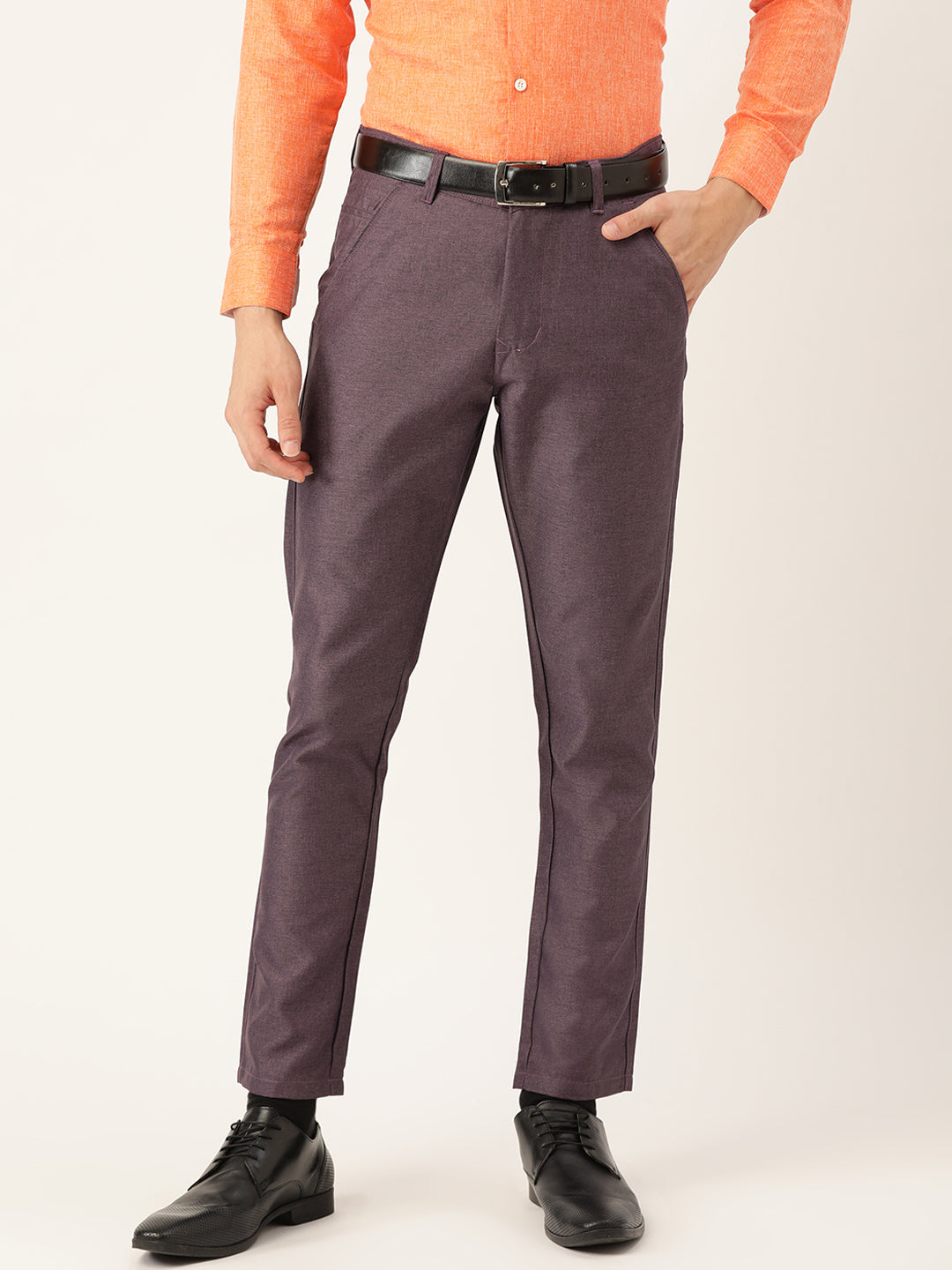 Men's Cotton Blend Purple Formal Trousers - Sojanya