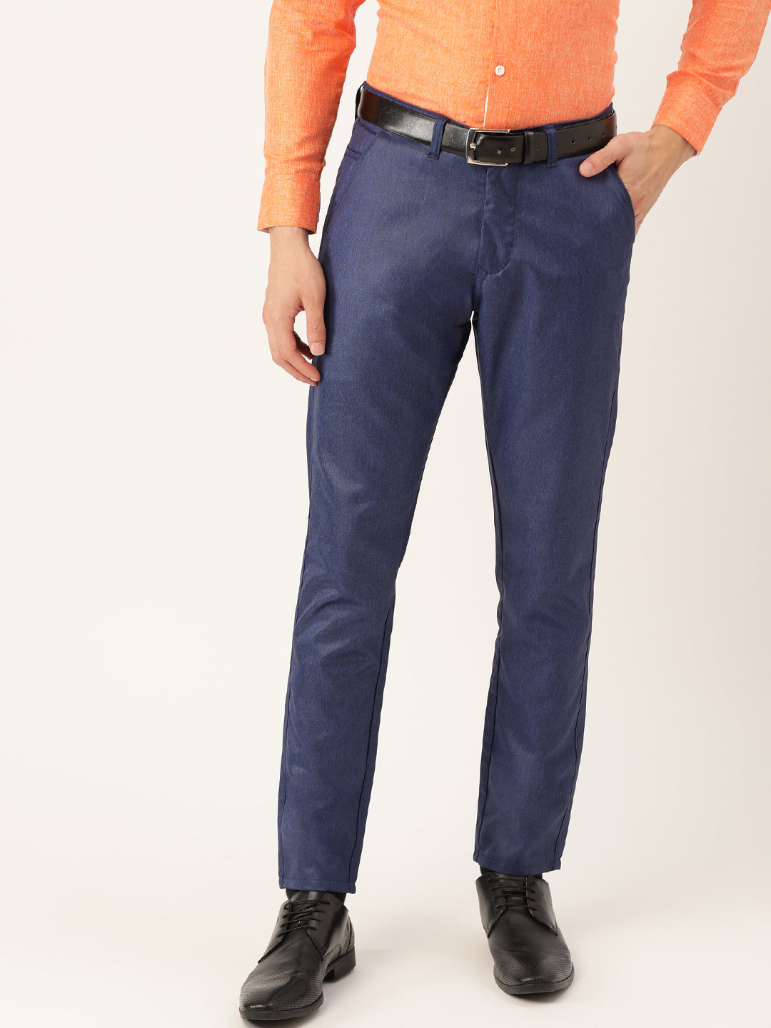 Men's Cotton Blend Royal Blue Formal Trousers - Sojanya