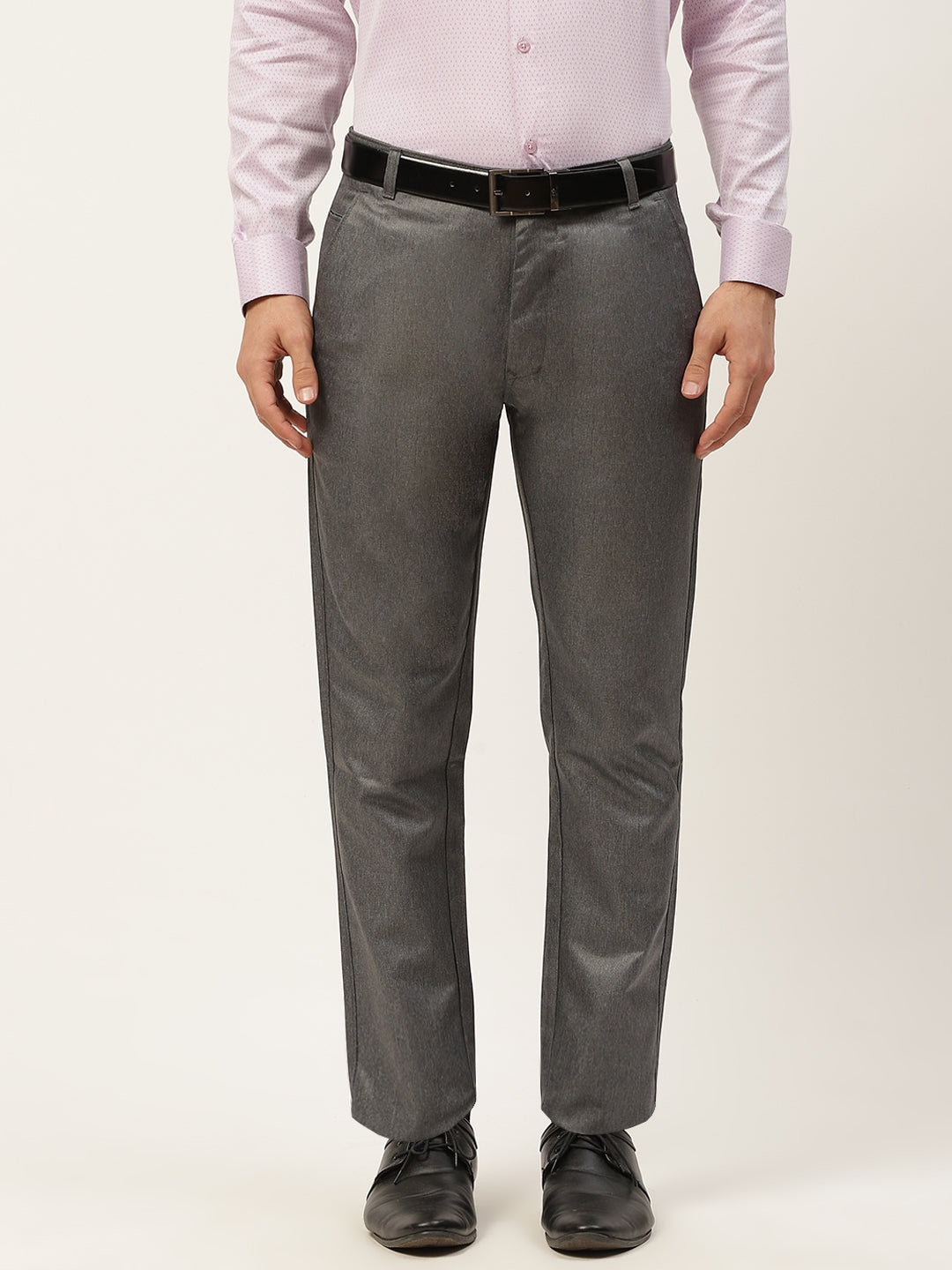 Men's Cotton Blend Charcoal Grey Formal Trousers - Sojanya