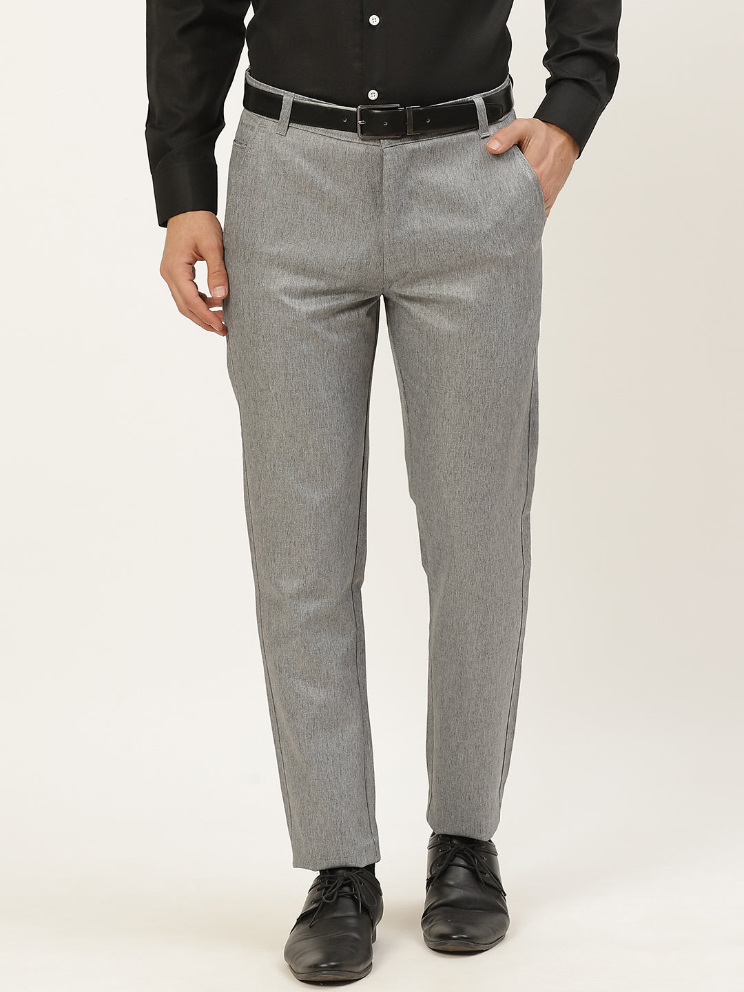 Men's Cotton Blend Grey Formal Trousers - Sojanya