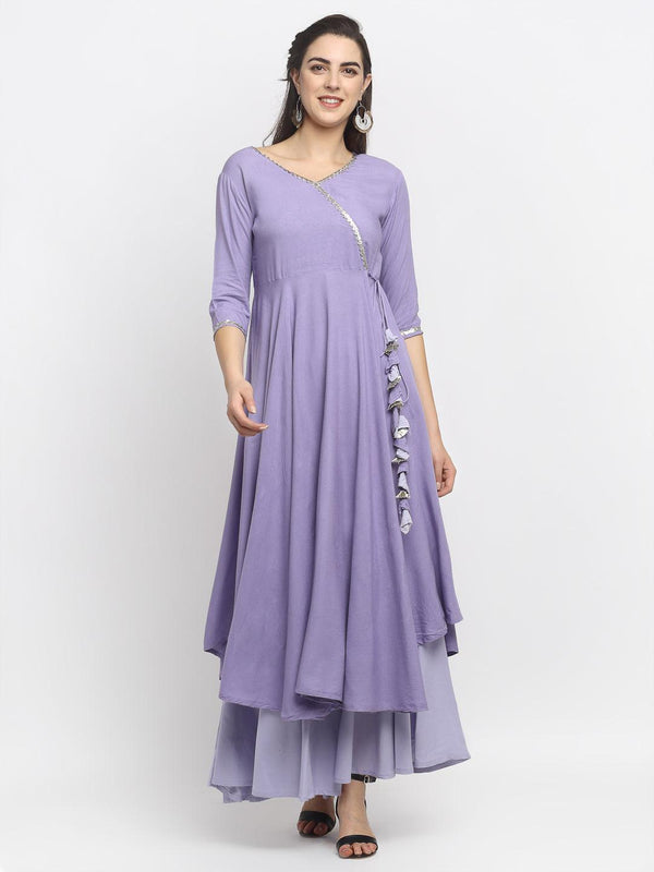 WOMEN'S Purple angrakha style flared kurta with sharara - Rudra Bazaar - Indiakreations