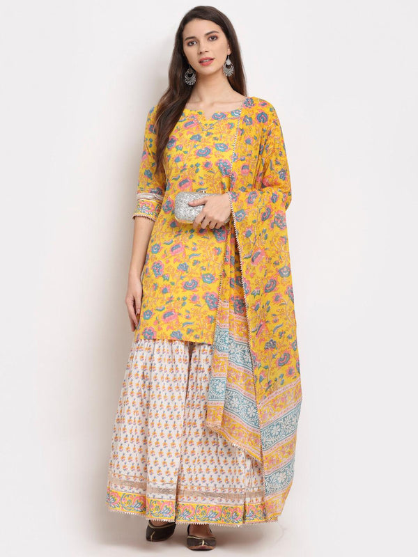 WOMEN'S Leaf Printed kurtas sharara set with Duppata - Rudra Bazaar - Indiakreations