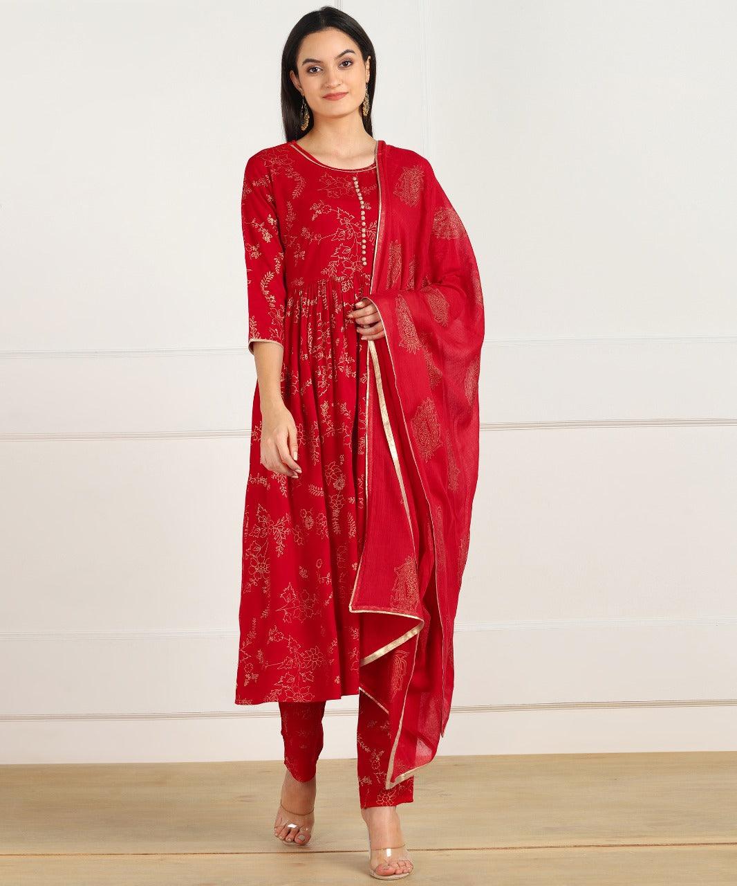 Women's Kurta And Pant Set Cotton Poly Silk 3Pc - Noz2Toz - Indiakreations