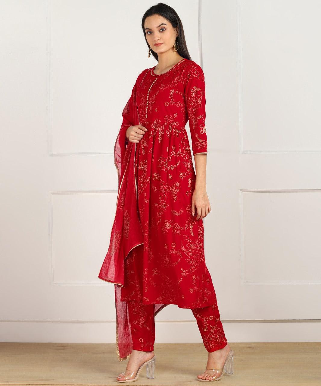 Women's Kurta And Pant Set Cotton Poly Silk 3Pc - Noz2Toz - Indiakreations