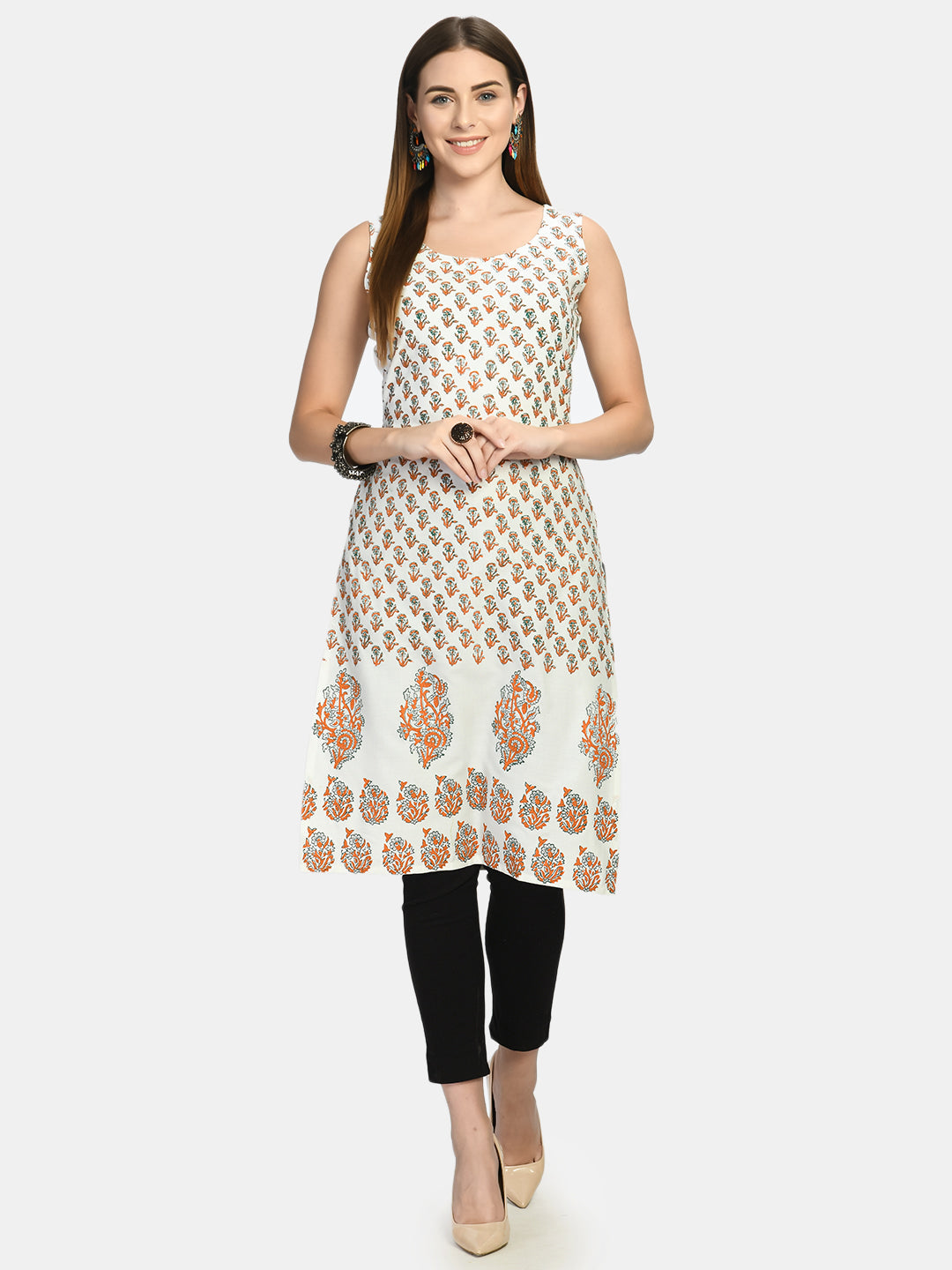 Women's White Handblock Printed Kurta - Noz2Toz