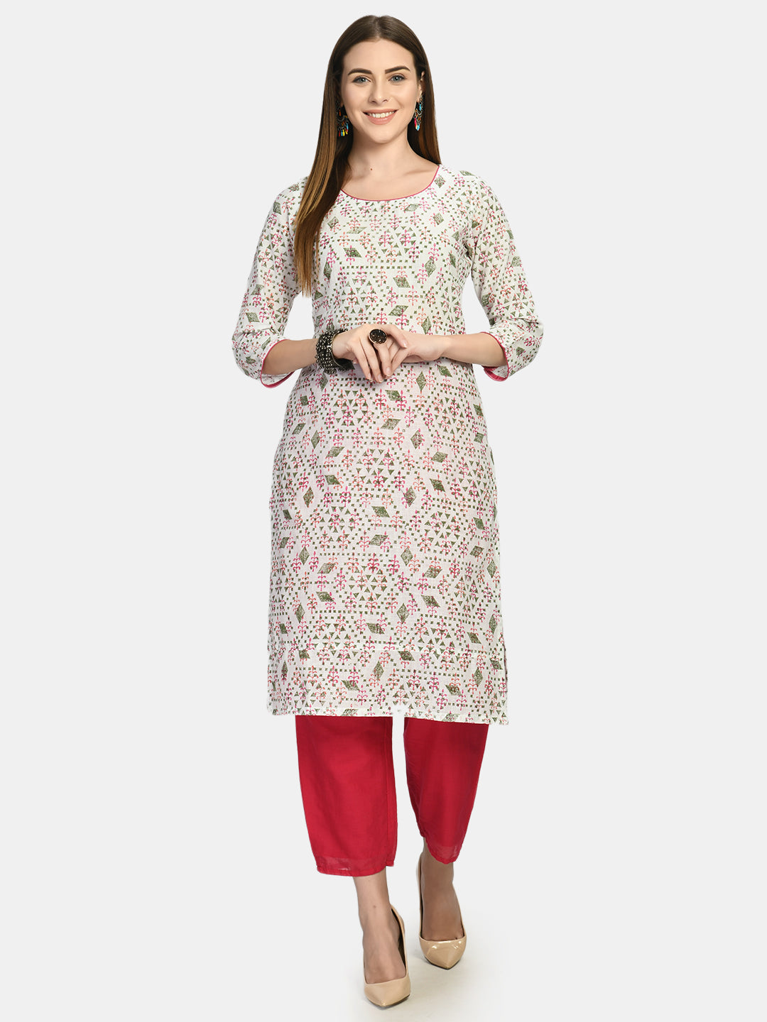 Women's White Printed Kurta - Noz2Toz