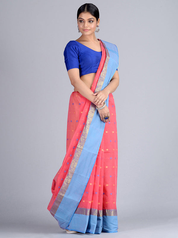 Women's Pure Cotton Hand Woven Tant Saree-Sajasajo