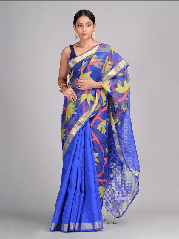 Women's Blue Hand Woven Matka Silk Saree - Sajasajo