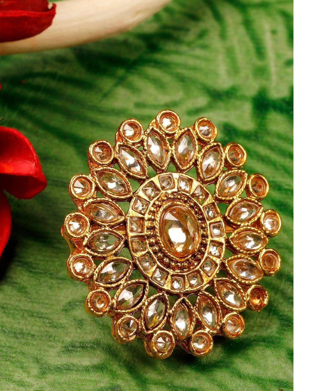 Women's Gold-Plated Stones Studded Adjustable Ring - Priyaasi - Indiakreations