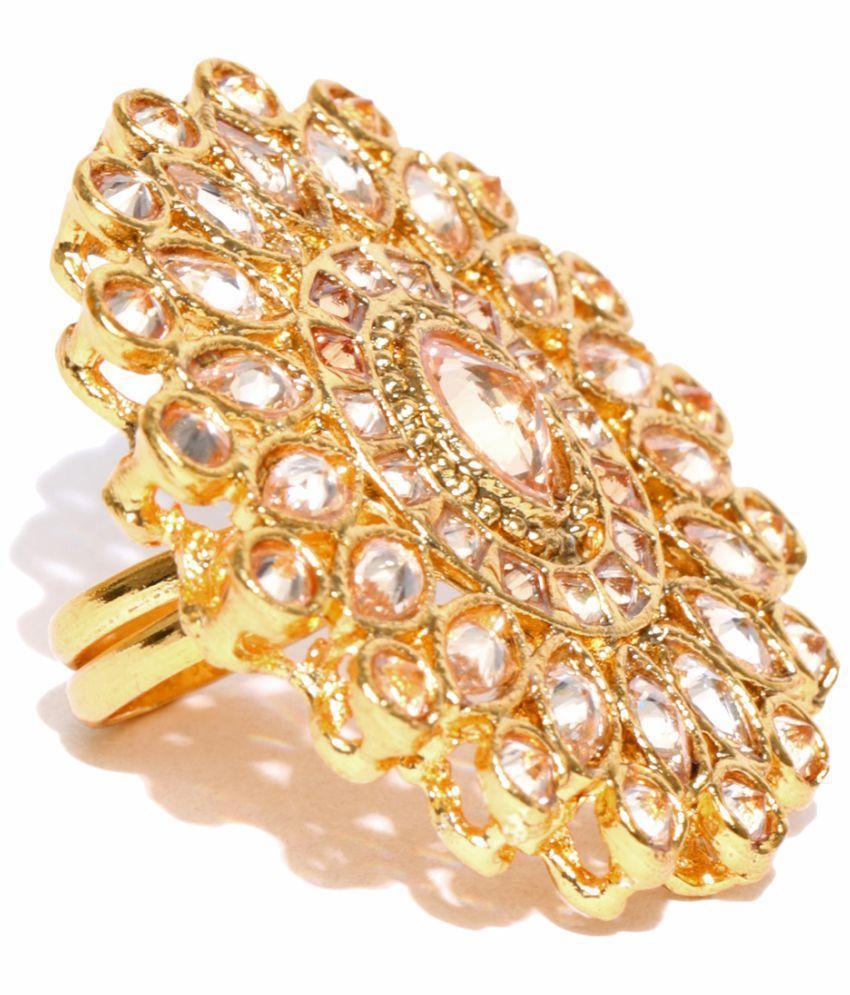 Women's Gold-Plated Stones Studded Adjustable Ring - Priyaasi - Indiakreations