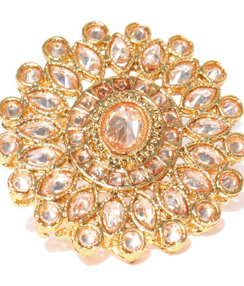 Women's Gold-Plated Stones Studded Adjustable Ring - Priyaasi - Indiakreations