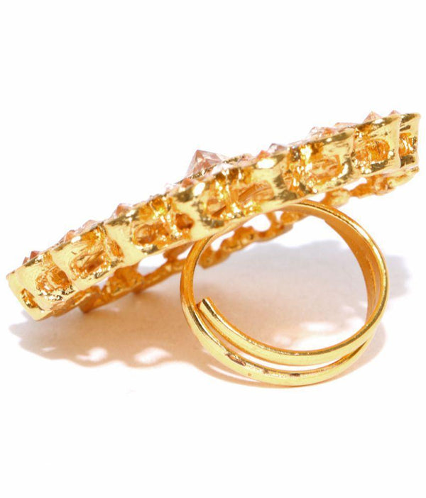 Women's Gold-Plated Stones Studded Adjustable Ring - Priyaasi - Indiakreations