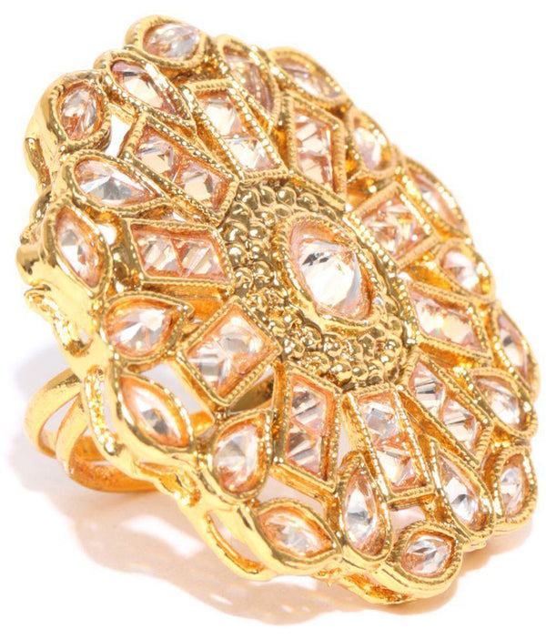 Women's Gold Plated Kundan Statement Ring - Priyaasi - Indiakreations