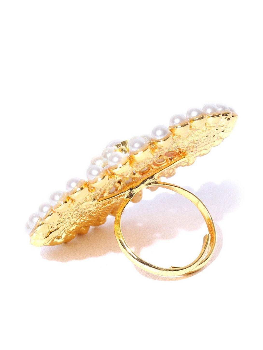 Women's Gold-Plated Pearls Studded Adjustable Ring in Floral Pattern - Priyaasi - Indiakreations