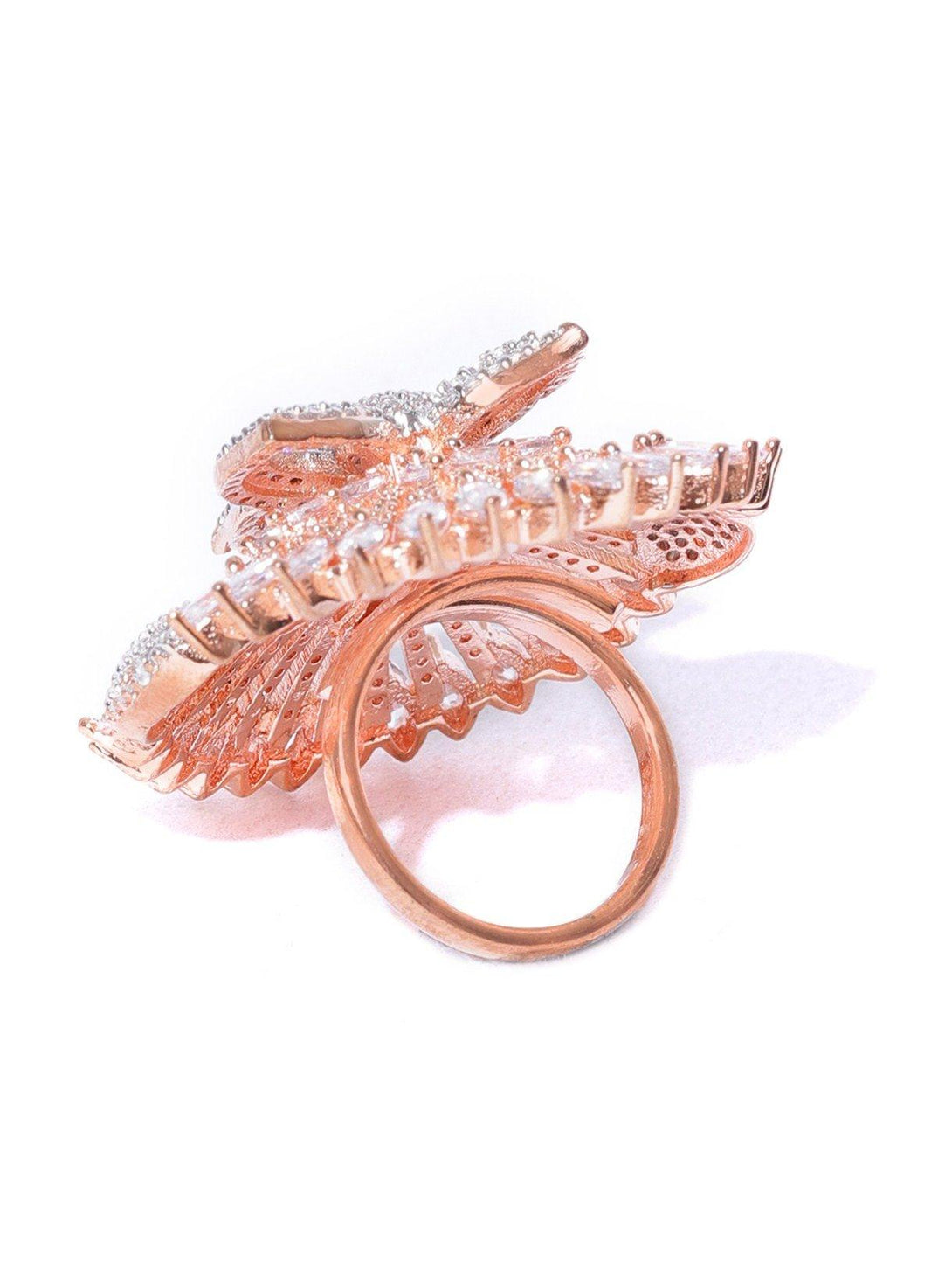 Women's Sparkling Gold Tonned Butterfly Inspired CZ Stone Studded Adjustable Ring - Priyaasi - Indiakreations