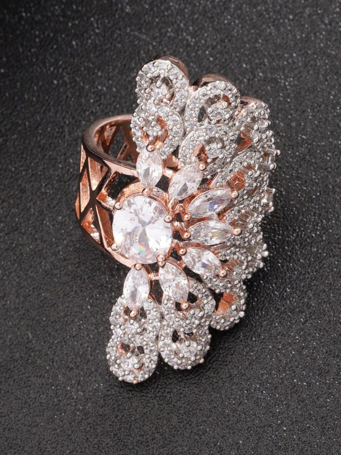 Women's Gold-Plated White CZ Stone-Studded Finger Adjustable Ring - Priyaasi - Indiakreations